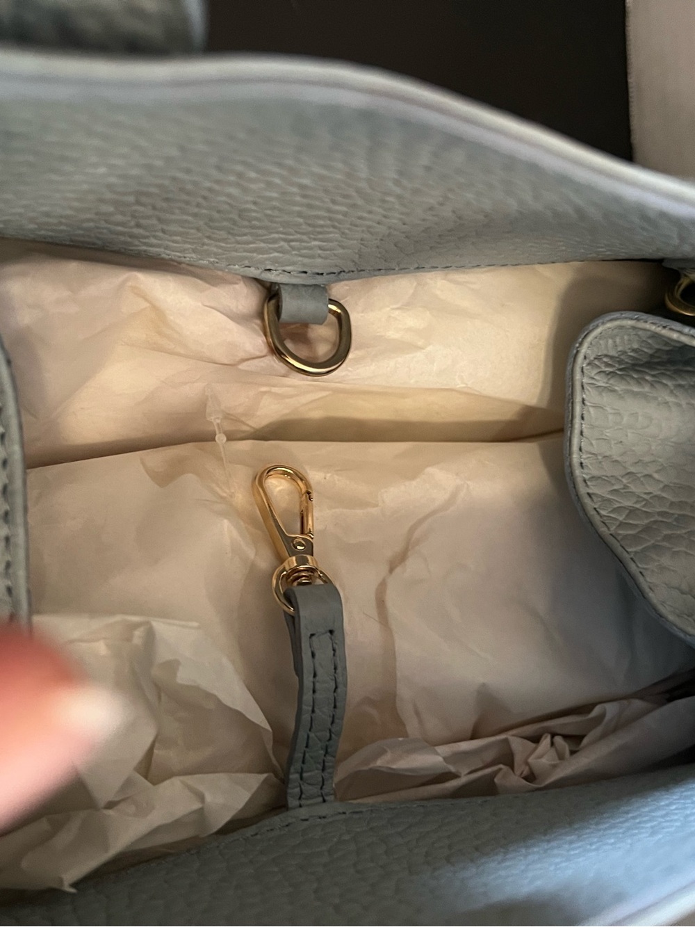 Light Blue Structured Leather Satchel Bag with Strap - Picture 6 of 9